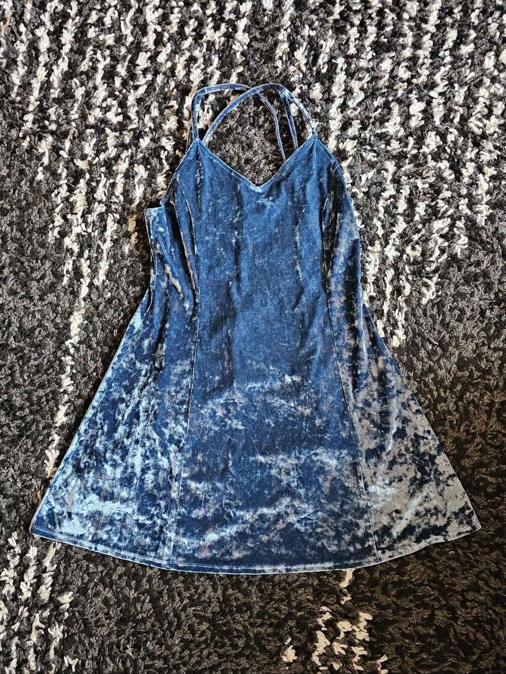 Arizona Crushed Blue Velvet Slip Dress